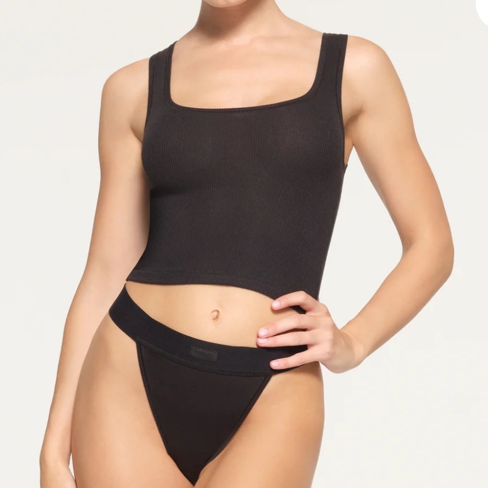 SKIMS Cotton Jersey Tank, Size M, Color: Black (Soot)